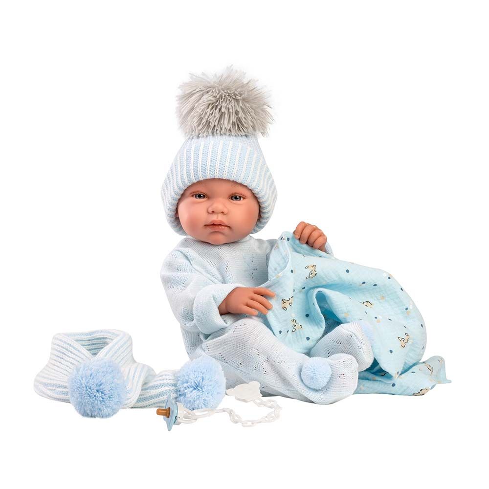 Llorens - Baby Boy Doll with Light Blue Beanie & Blanket: Tino - 43cm