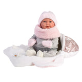 Llorens Dolls: Baby Girl Mimi Doll with Metallic Baby Carrier Carrycot 42cm (Mechanism Optional)